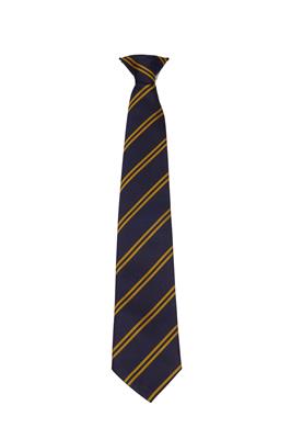 Double striped tie in Navy and Gold,100% Polyester. Available in Elastic, Clip On or Standard 39"